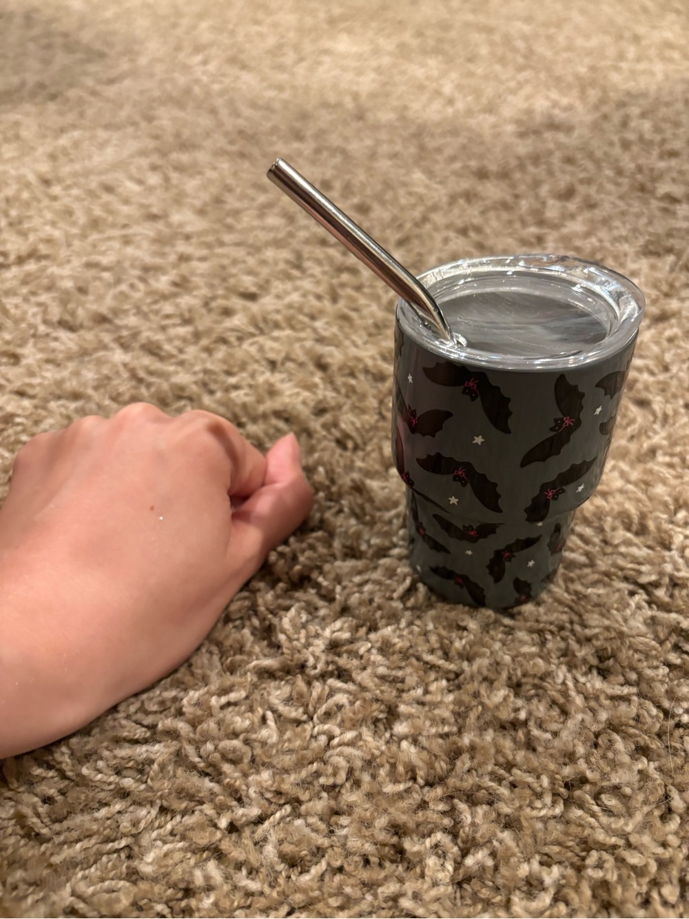 Gray Bat Pattern Mini Insulated Tumbler with Straw